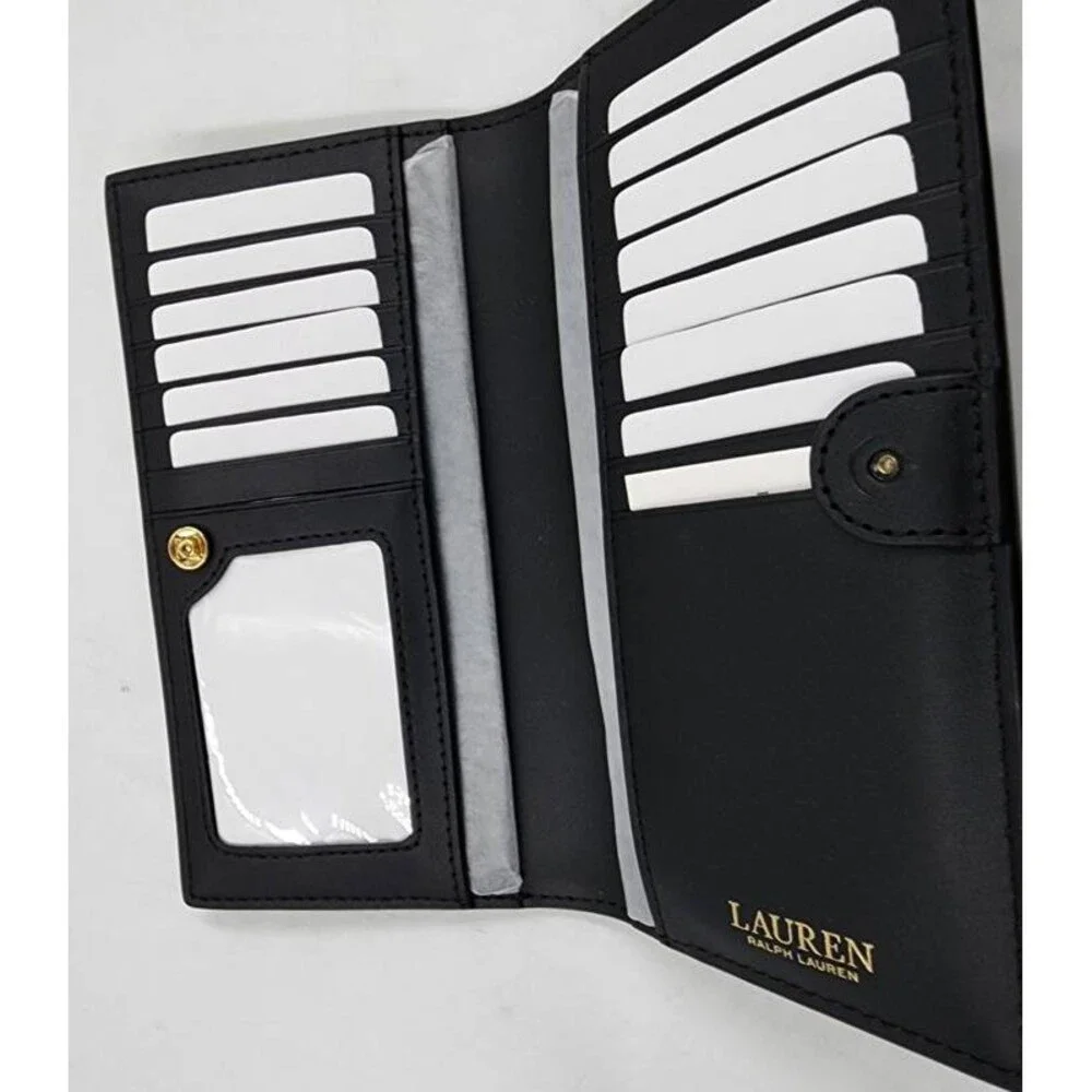 Lauren Ralph Lauren Crosshatch Leather Slim Snapped-Closure Wallet Women's Black - Picture 11 of 11